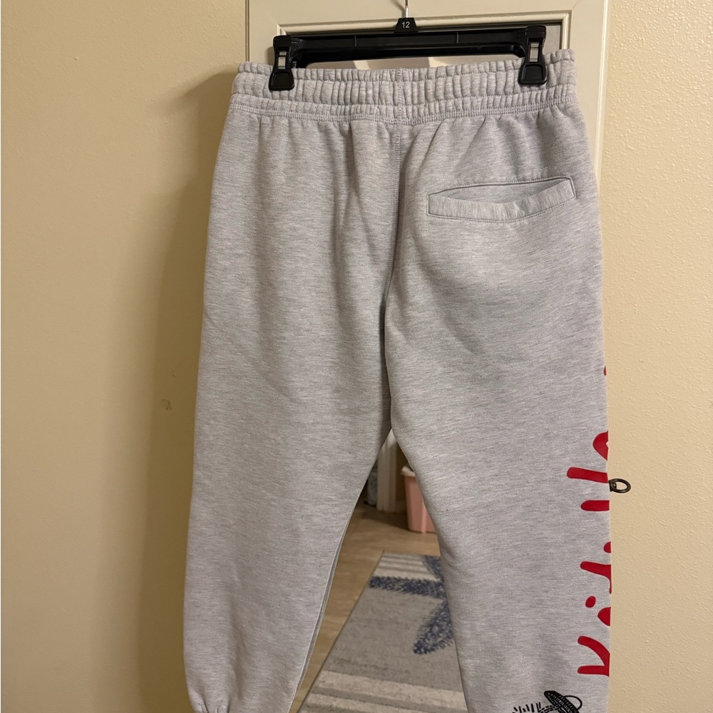 Gray and Red Graphic Sweatpants with Elastic Waistband - Picture 2 of 3